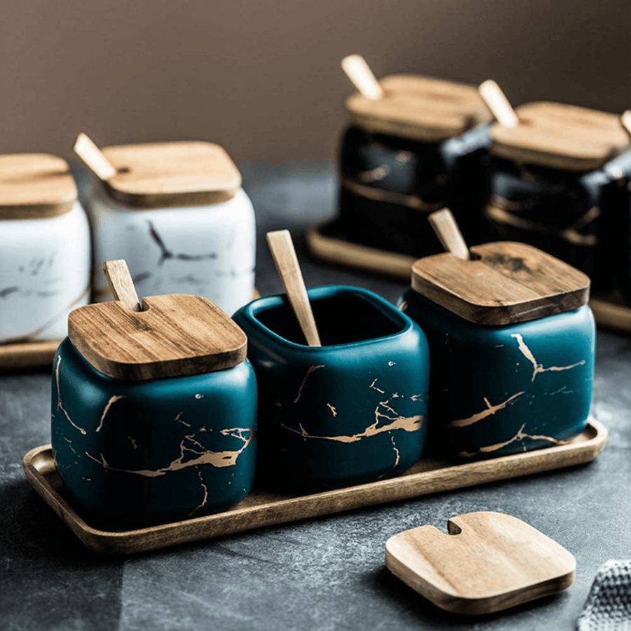 Marble Porcelain Kitchen Seasoning Set - huemabe - Creative Home Decor