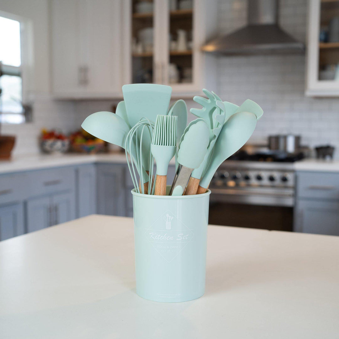 Silicone Kitchen Utensils Set, 11PCS Silicone Cooking Utensils, Mint Green  Silicone Spatula Spoons Set Turner Tongs with Wooden Handle, Best Kitchen