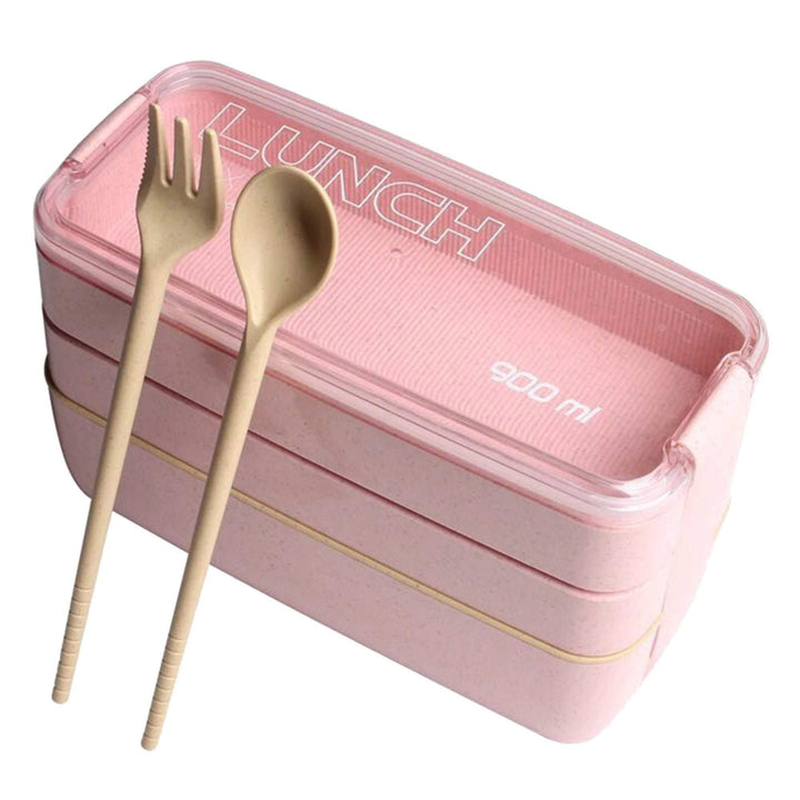 3 Layer Wheat Straw Bento Boxes With Spoon & Fork - huemabe - Creative Home Decor