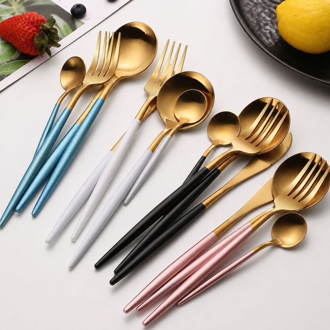 304 Stainless Steel Gold Cutlery Set – Nordic Style