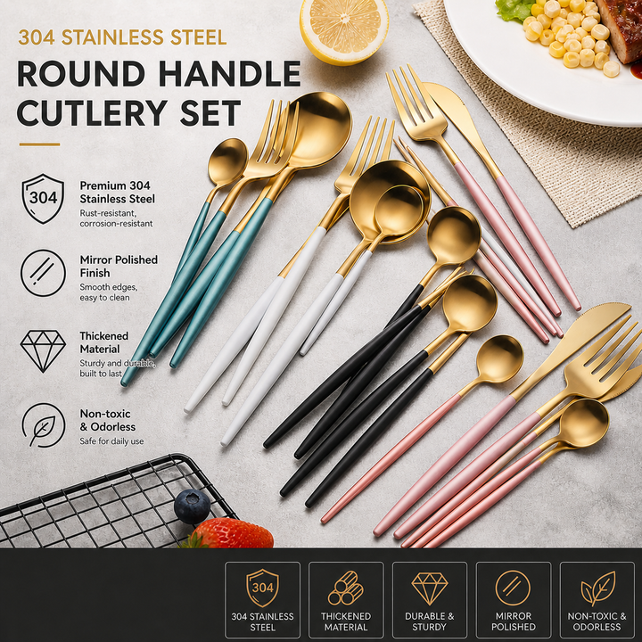 304 Stainless Steel Gold Cutlery Set – Nordic Style