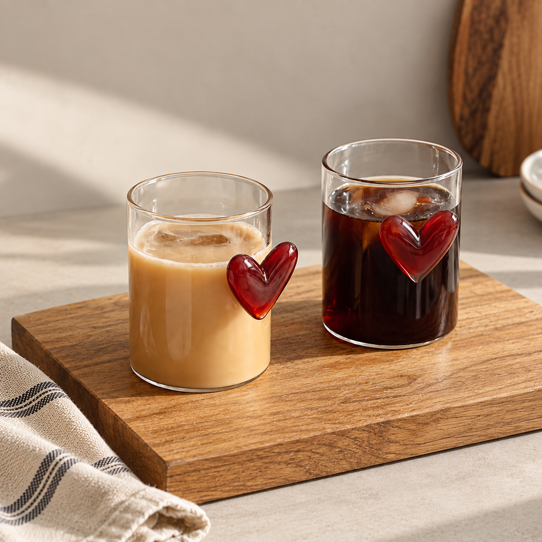 3D Heart Glass Tumbler - Drinking Glass with Coloured Heart
