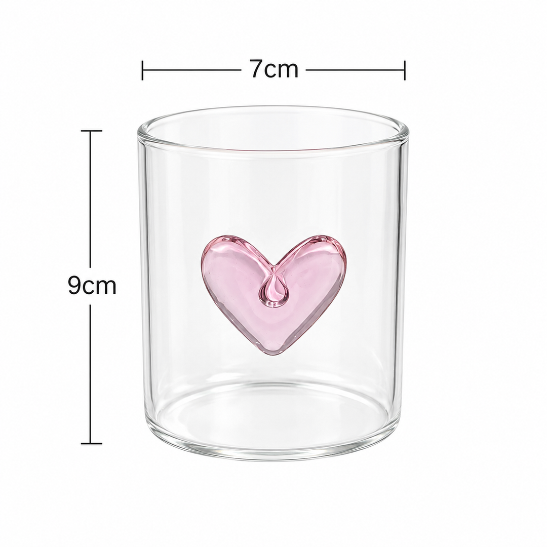 3D Heart Glass Tumbler - Drinking Glass with Coloured Heart