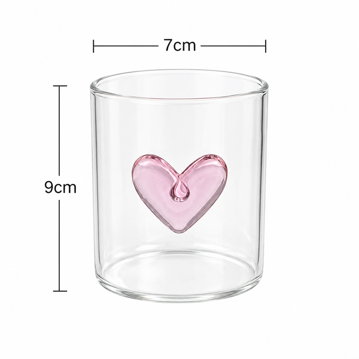 3D Heart Glass Tumbler - Drinking Glass with Coloured Heart