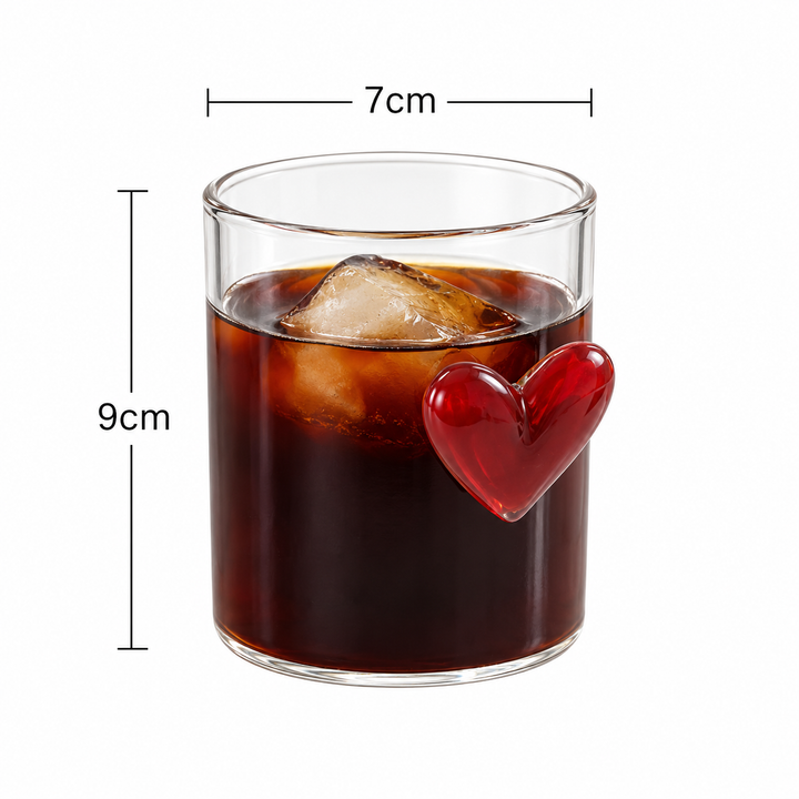 3D Heart Glass Tumbler - Drinking Glass with Coloured Heart
