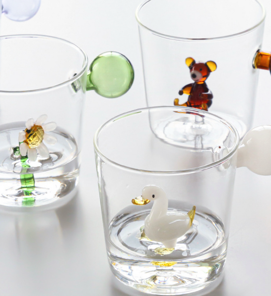 3D Cartoon Glass Cup with Color Ball Handle