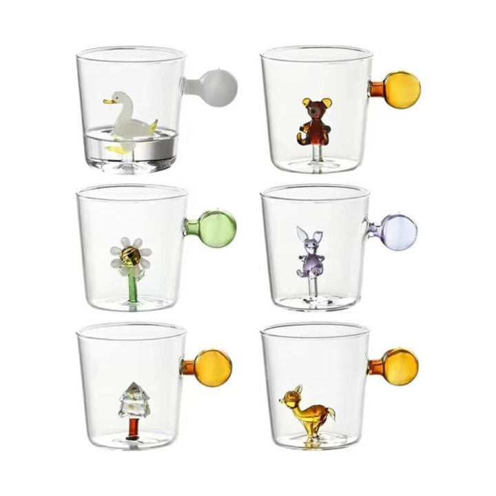 3D Cartoon Glass Cup with Color Ball Handle