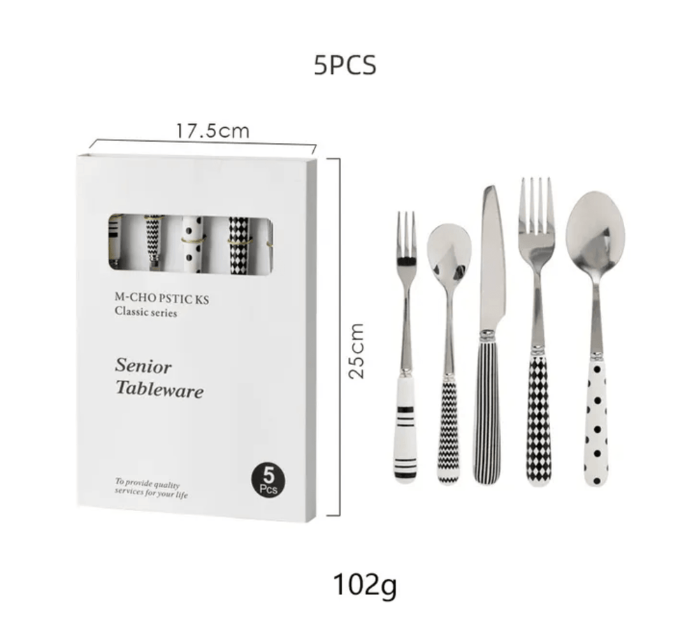 5PCS Nordic Ceramic Handle Stainless Steel Cutlery Set - huemabe - Creative Home Decor