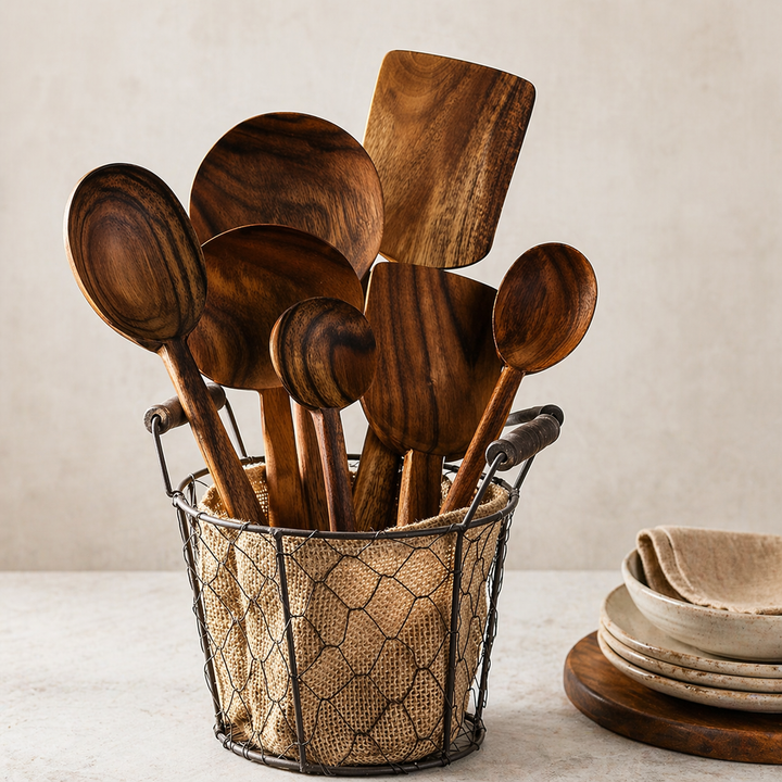 7 Pcs Natural Teak Wooden Cooking Utensil Set