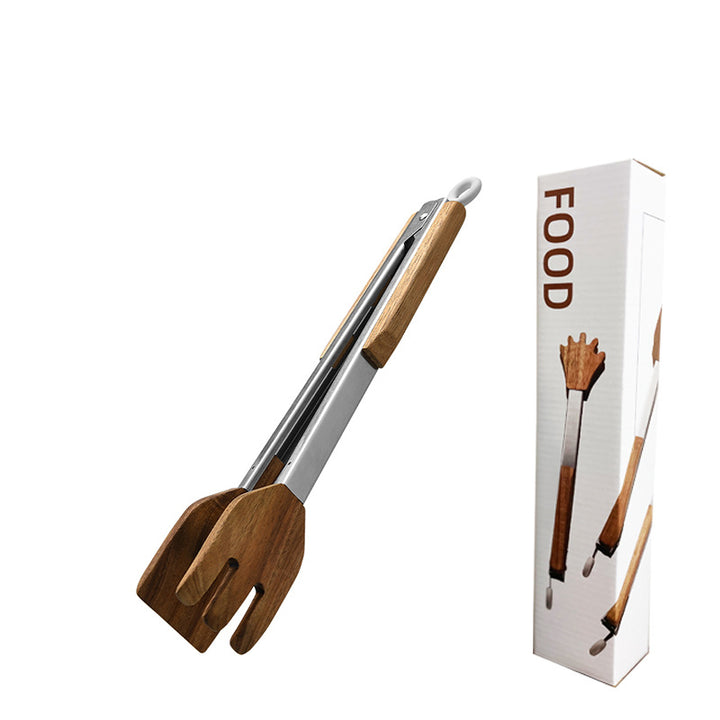 Acacia Wood Stainless Steel Food Tongs
