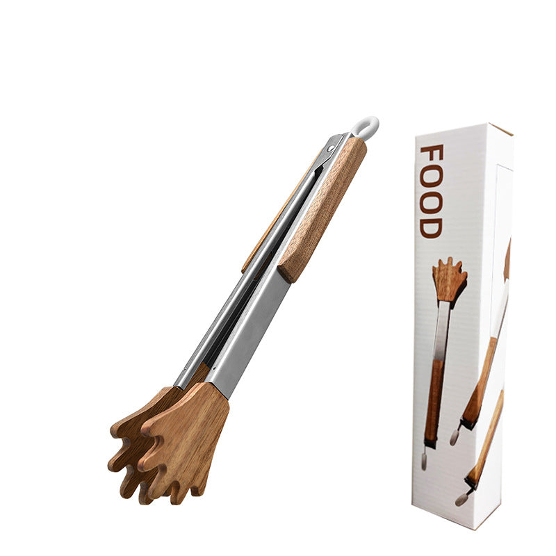 Acacia Wood Stainless Steel Food Tongs