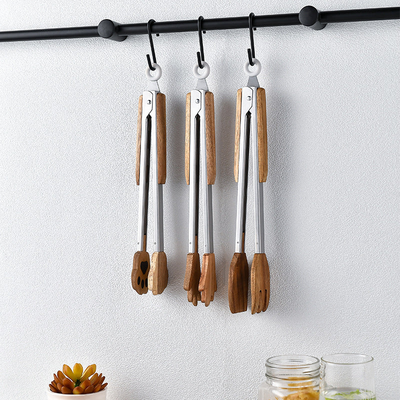 Acacia Wood Stainless Steel Food Tongs