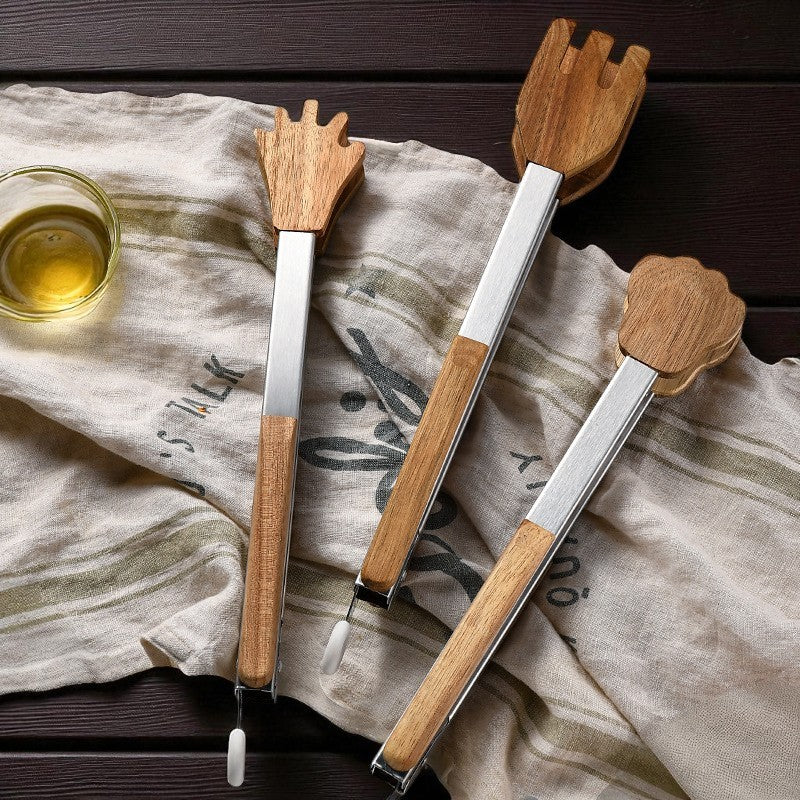 Acacia Wood Stainless Steel Food Tongs