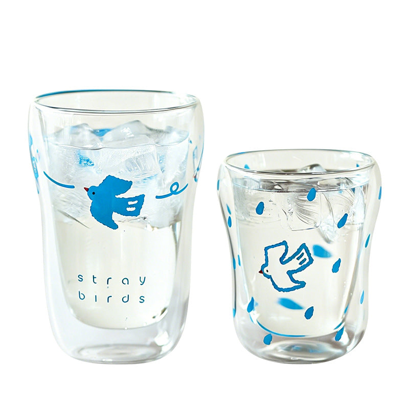 Bird Double Wall Glass Cup | Insulated Coffee &amp; Water Glass