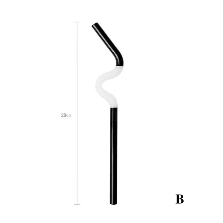 Black & White Artistic Curved Reusable Glass Drinking Straw