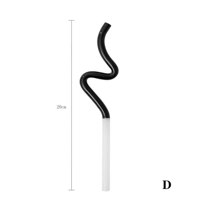 Black & White Artistic Curved Reusable Glass Drinking Straw