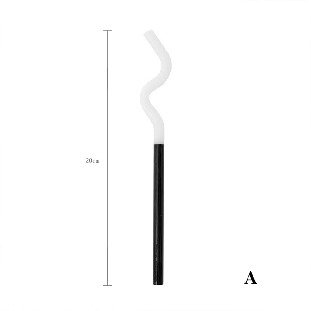 Black & White Artistic Curved Reusable Glass Drinking Straw