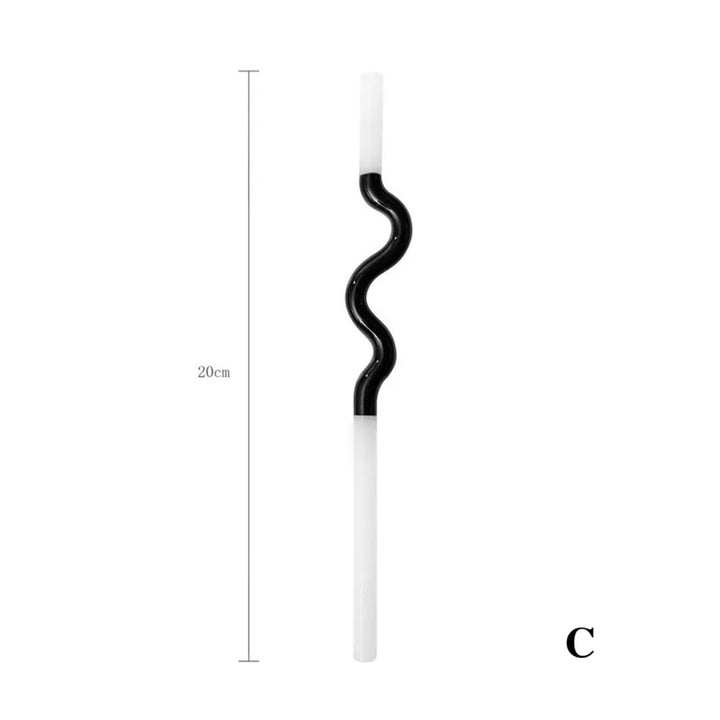 Black & White Artistic Curved Reusable Glass Drinking Straw