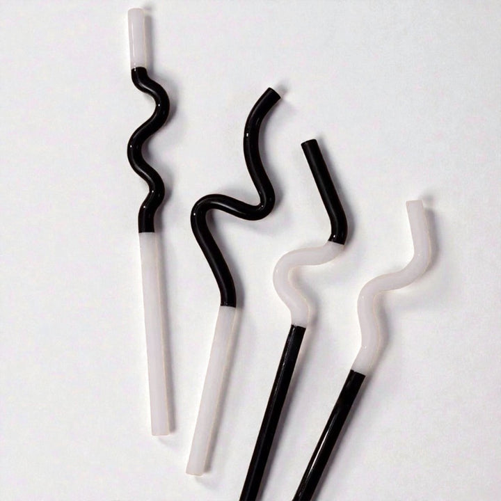 Black & White Artistic Curved Reusable Glass Drinking Straw