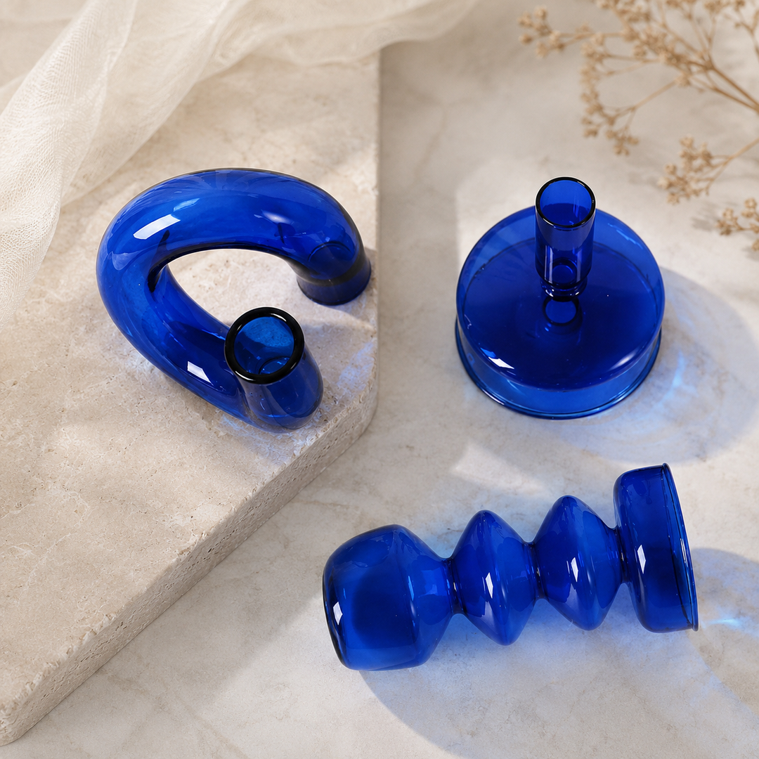 Blue Glass Candlesticks / Vase