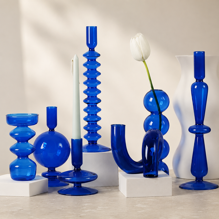 Blue Glass Candlesticks / Vase