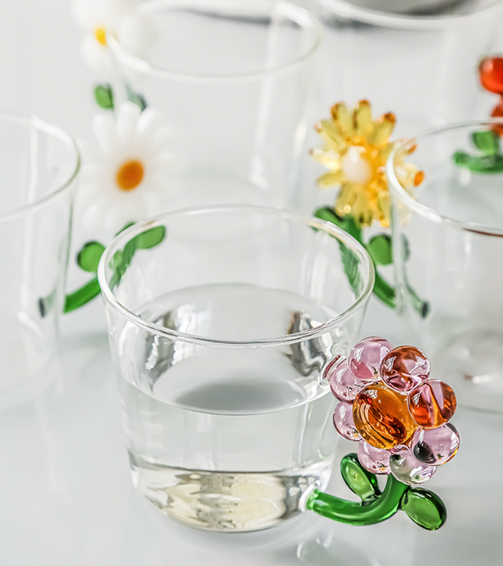 250ml Borosilicate Transparent Flower Handle Glass Cup