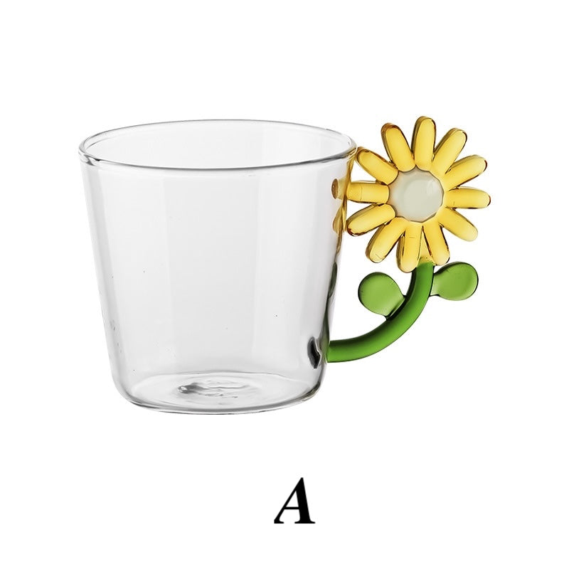 250ml Borosilicate Transparent Flower Handle Glass Cup