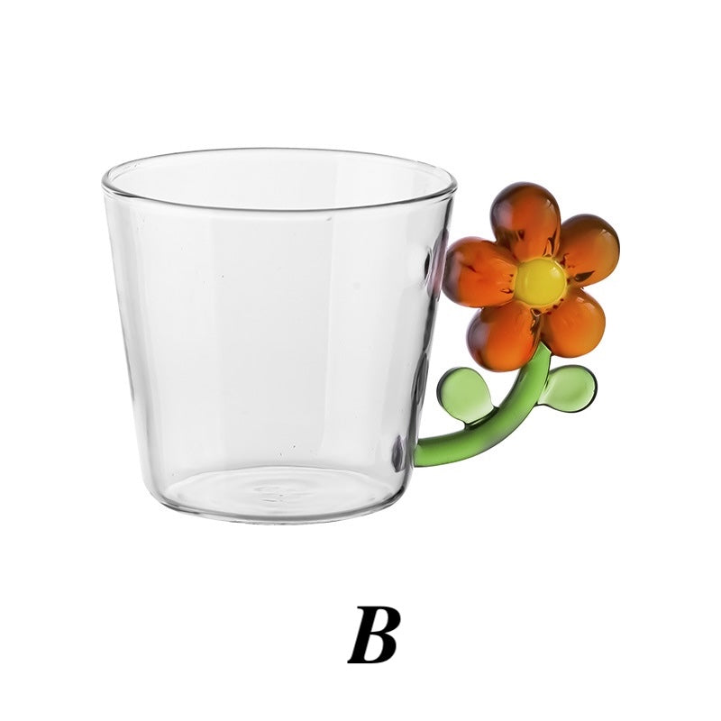 250ml Borosilicate Transparent Flower Handle Glass Cup