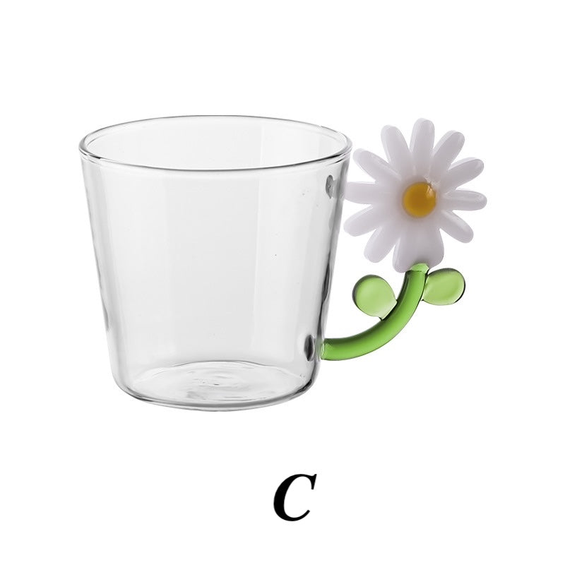 250ml Borosilicate Transparent Flower Handle Glass Cup