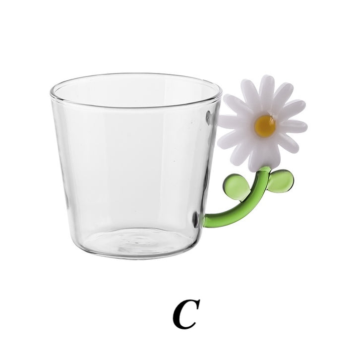 250ml Borosilicate Transparent Flower Handle Glass Cup