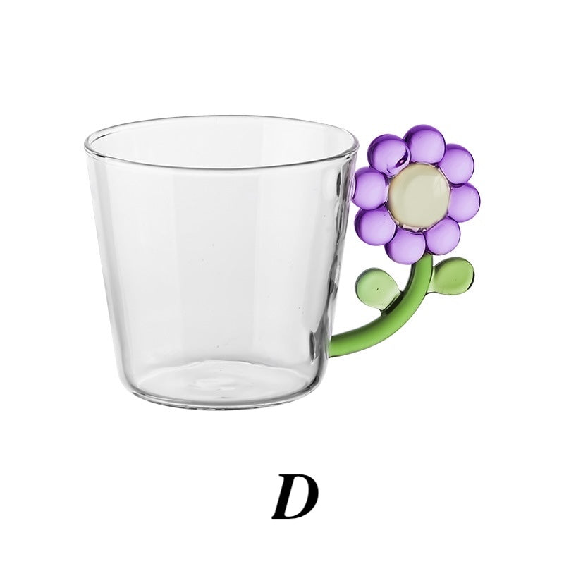 250ml Borosilicate Transparent Flower Handle Glass Cup