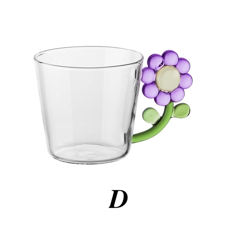 250ml Borosilicate Transparent Flower Handle Glass Cup