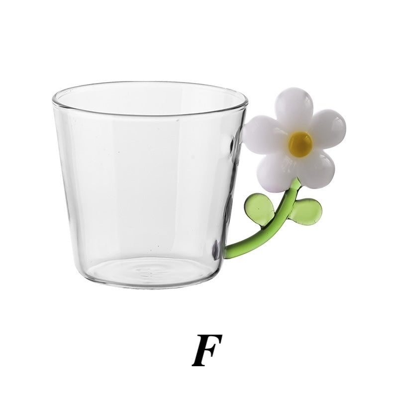 250ml Borosilicate Transparent Flower Handle Glass Cup