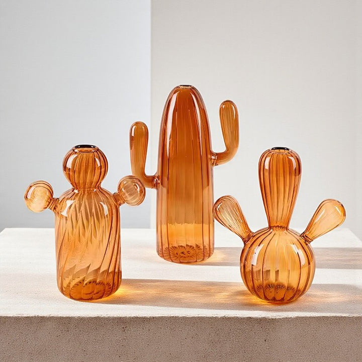 Brown Mini Cactus Vase – Glass Hydroponic Flower Holder