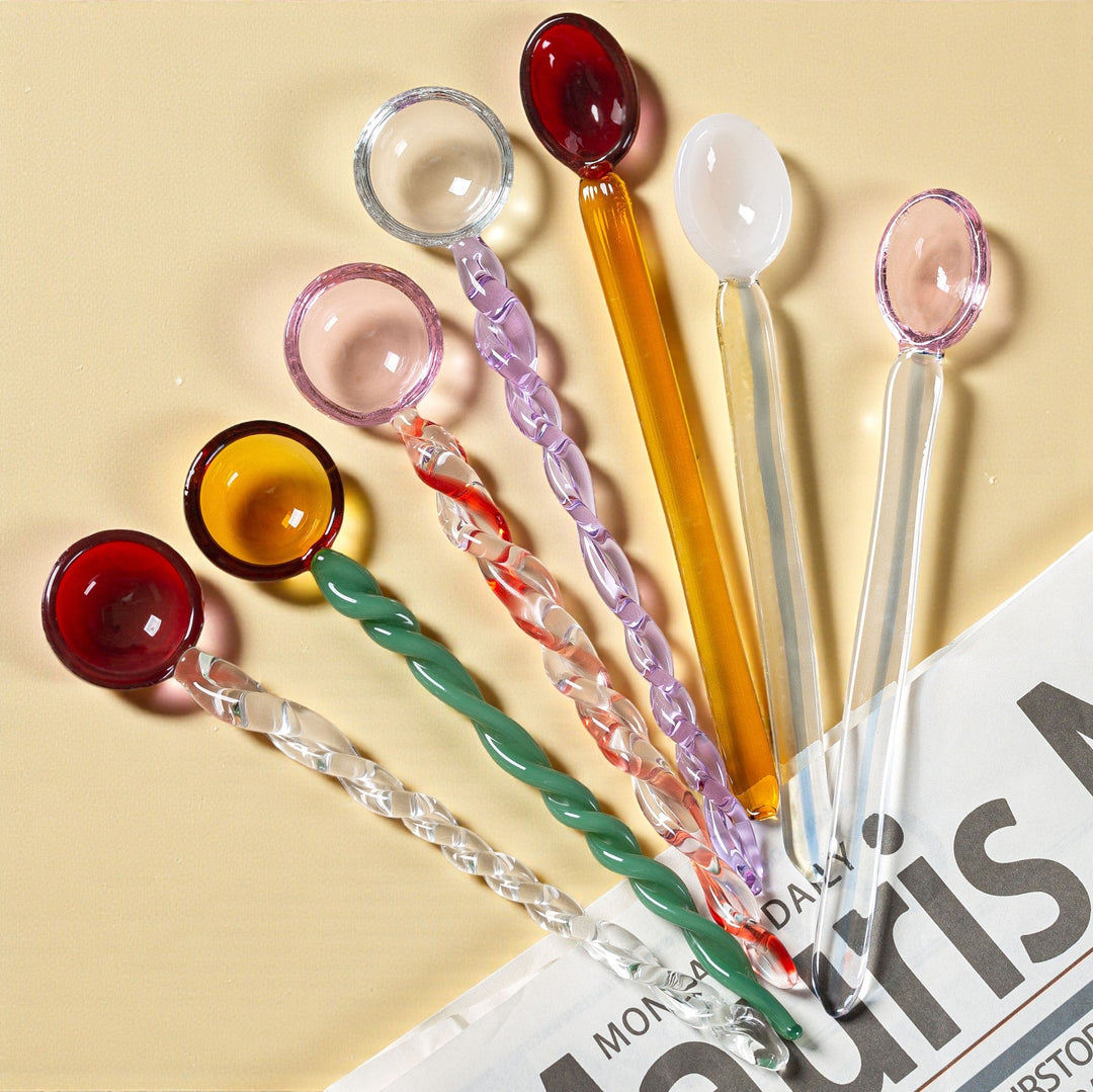 Candy Swirl Glass Spoon – Colorful Twisted Dessert Spoon