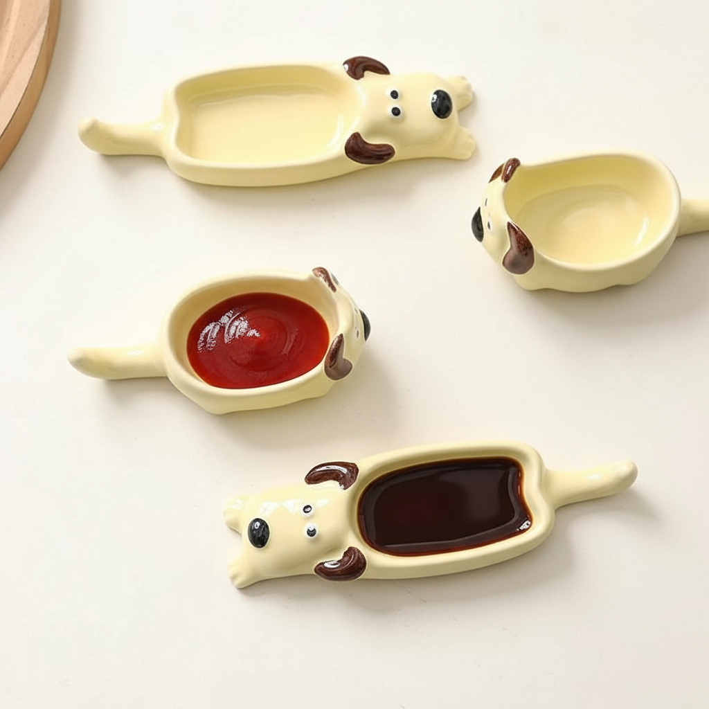Cartoon Dog Ceramic Dipping Dish | Puppy Sauce Plate