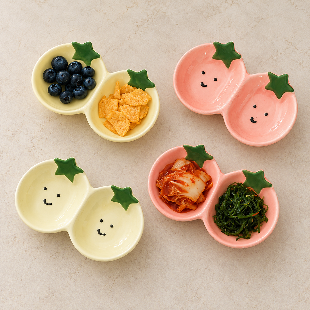 Ceramic Double Dip Dish – Tomato Condiment &amp; Sauce Plate