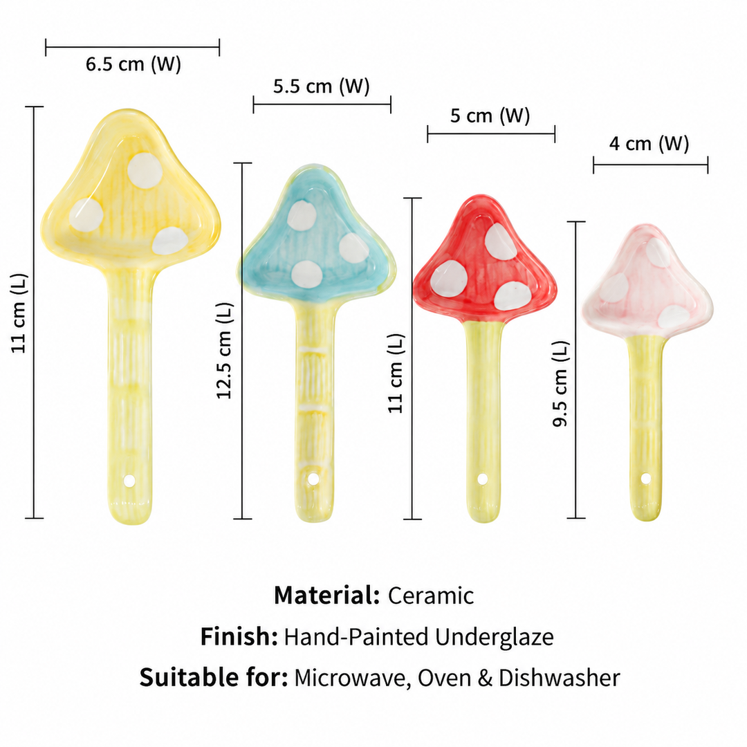 Ceramic Mushroom Measuring Spoon Set with Pink Holder – 4pc