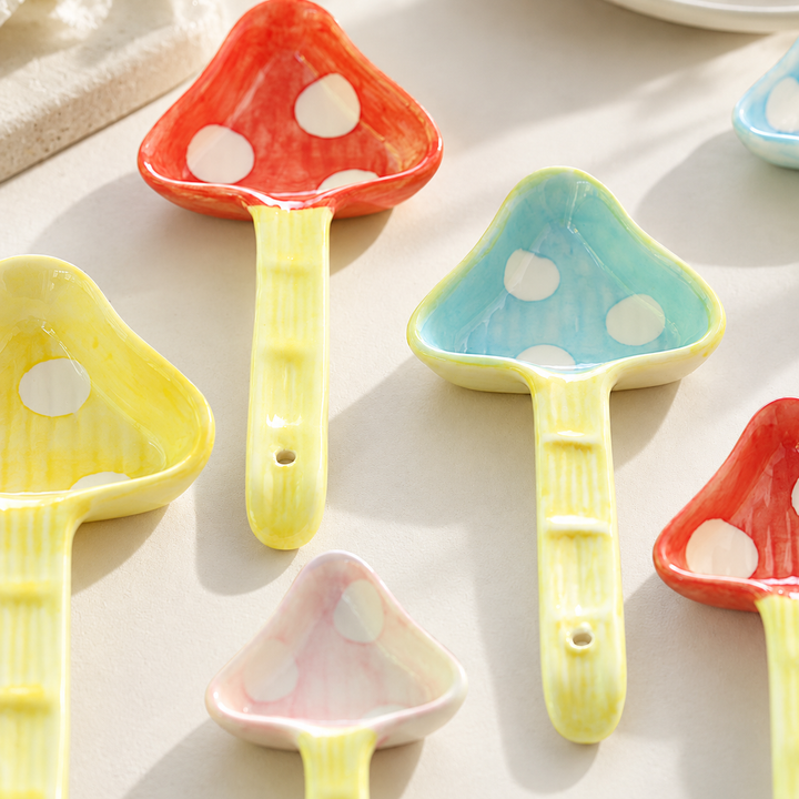 Ceramic Mushroom Measuring Spoon Set with Pink Holder – 4pc