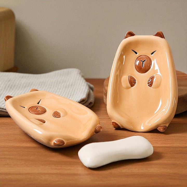 Ceramic Capybara Soap Dish – Cute Cartoon Decorative Plate