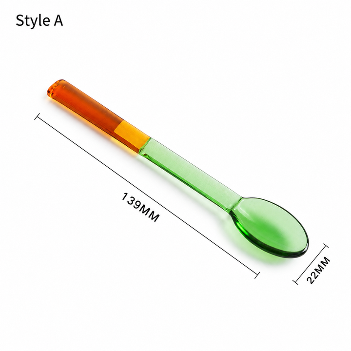 Color Block Glass Spoon | Long Handle Dessert Spoon