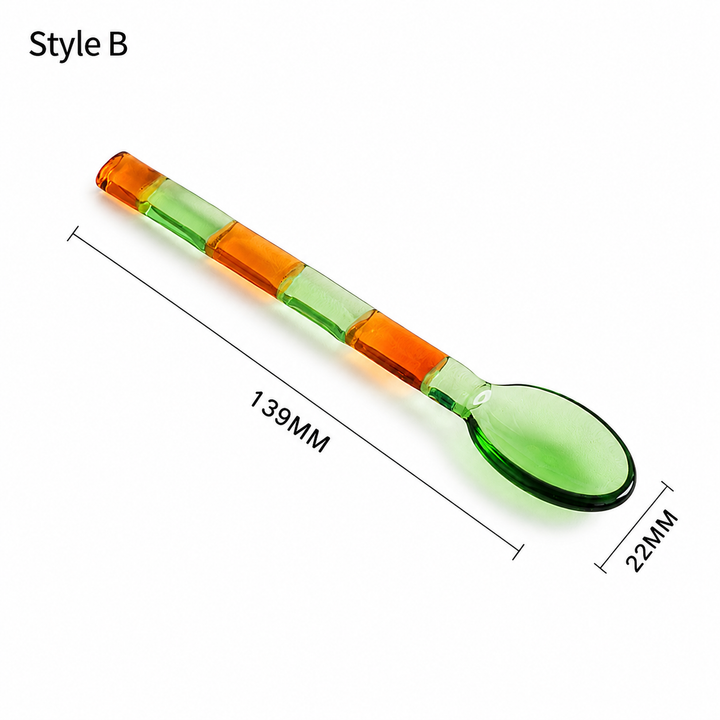 Color Block Glass Spoon | Long Handle Dessert Spoon