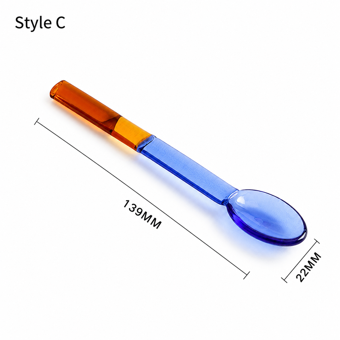 Color Block Glass Spoon | Long Handle Dessert Spoon
