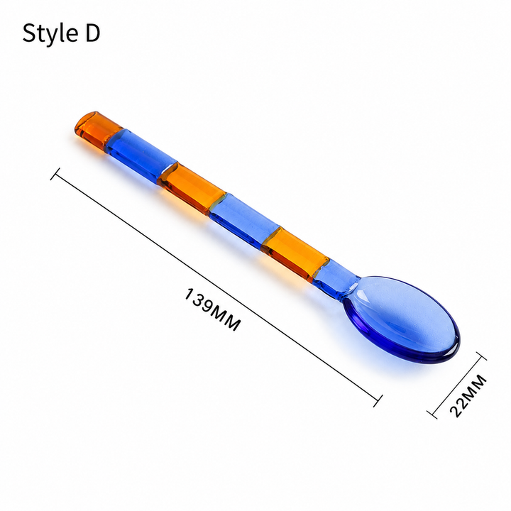 Color Block Glass Spoon | Long Handle Dessert Spoon