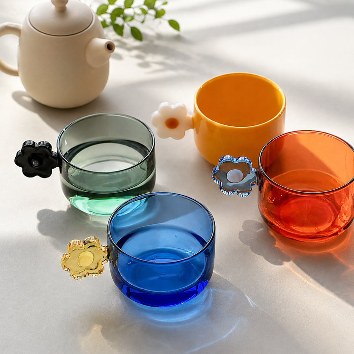 Colorful Flower Handle Glass Mug 200ml