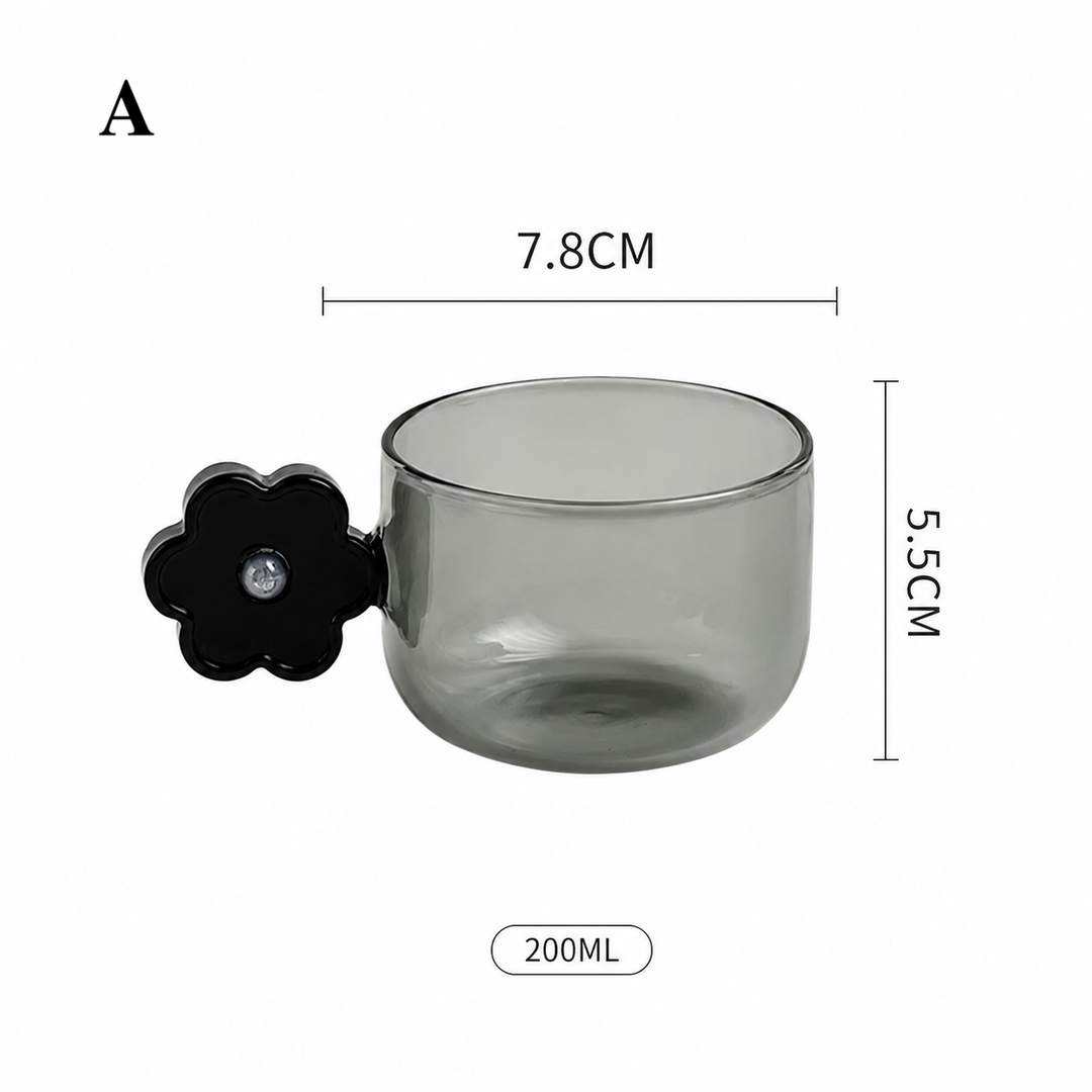 Colorful Flower Handle Glass Mug 200ml