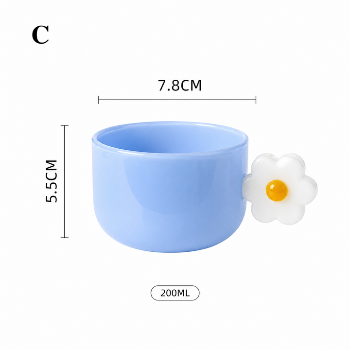Colorful Flower Handle Glass Mug 200ml