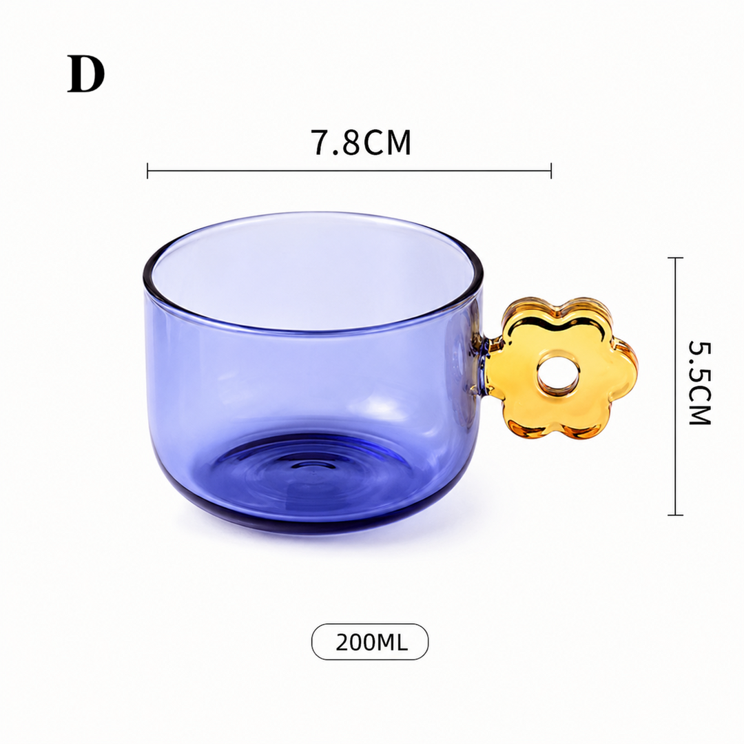 Colorful Flower Handle Glass Mug 200ml