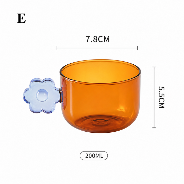 Colorful Flower Handle Glass Mug 200ml
