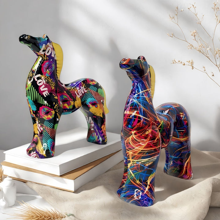 Colorful Abstract Resin Horse Statue | Decor Accent